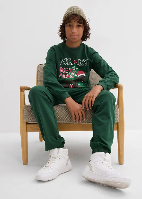 Sweatshirt och trikåbyxa i bomull (2 delar), bonprix