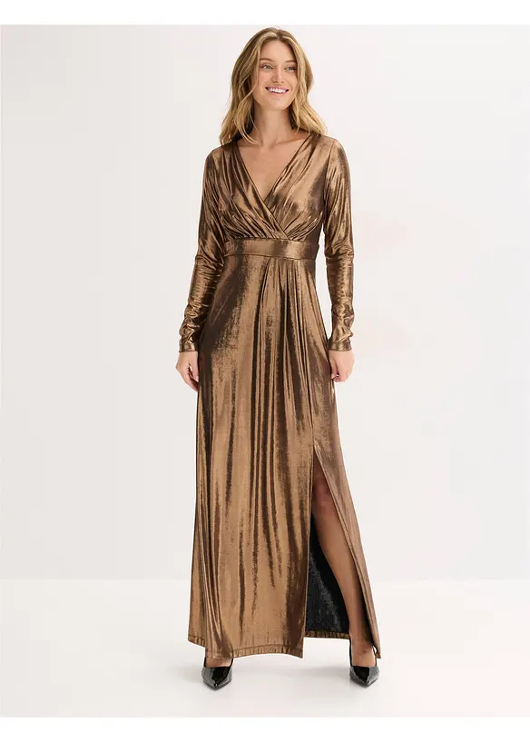 Aftonklänning i glansig och fintrådig jersey, bonprix