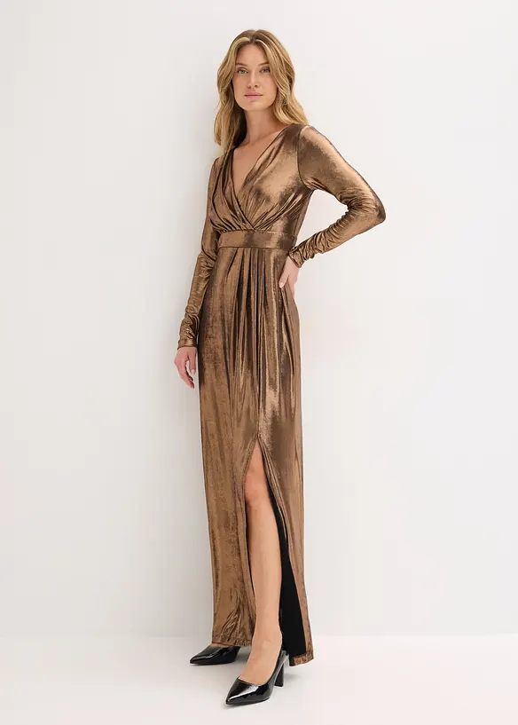 Aftonklänning i glansig och fintrådig jersey, bonprix