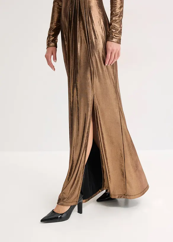 Aftonklänning i glansig och fintrådig jersey, bonprix