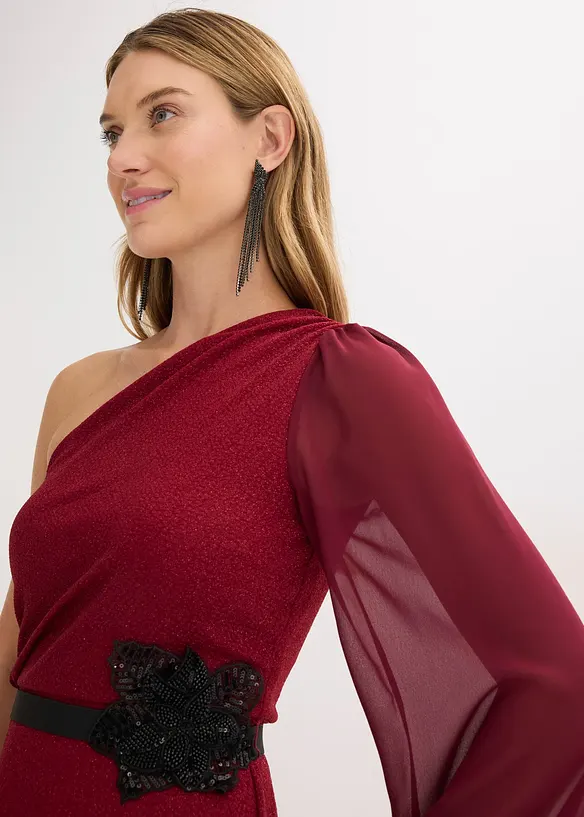 One shoulder-klänning med glitter, bonprix