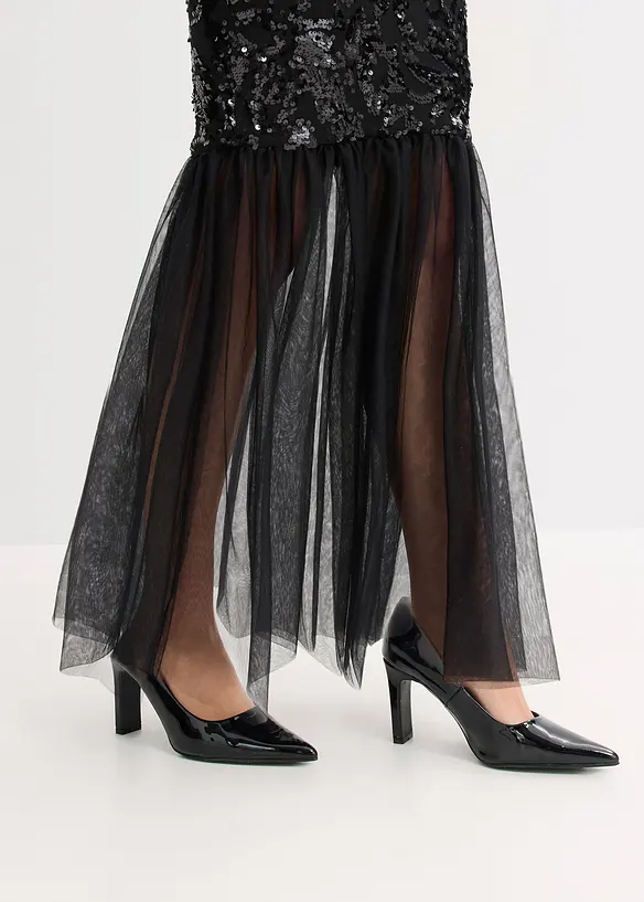 Paljettklänning med volang, bonprix