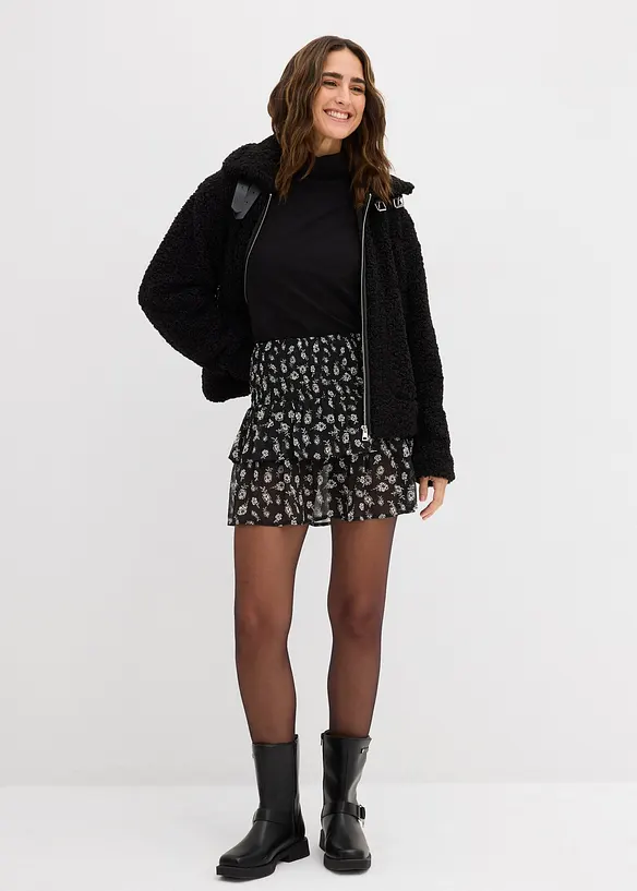 Volangkjol av krinklat material, bonprix