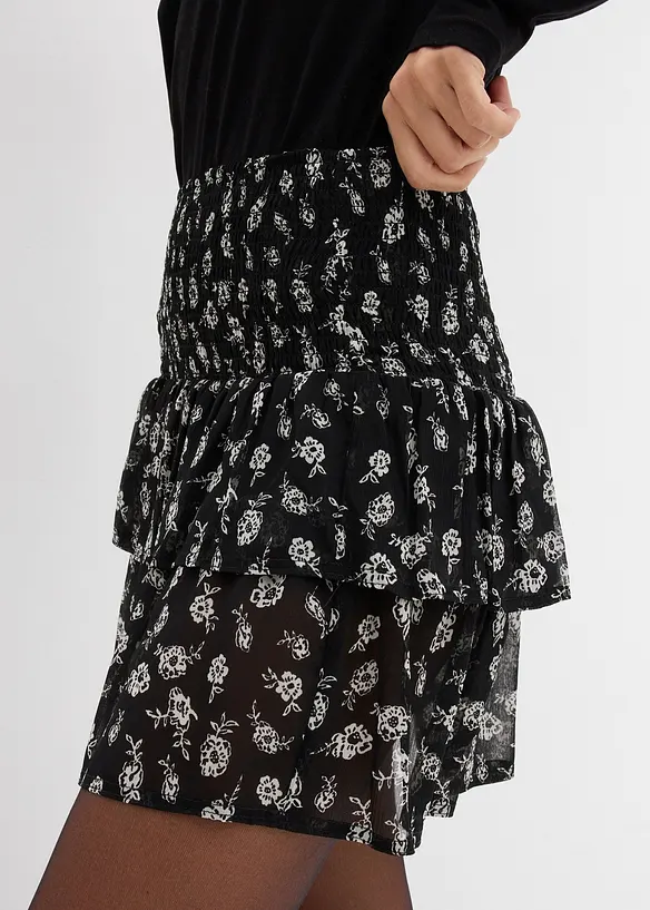 Volangkjol av krinklat material, bonprix