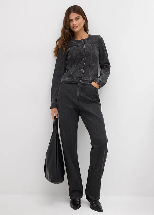 Jeansjacka med strass, bonprix