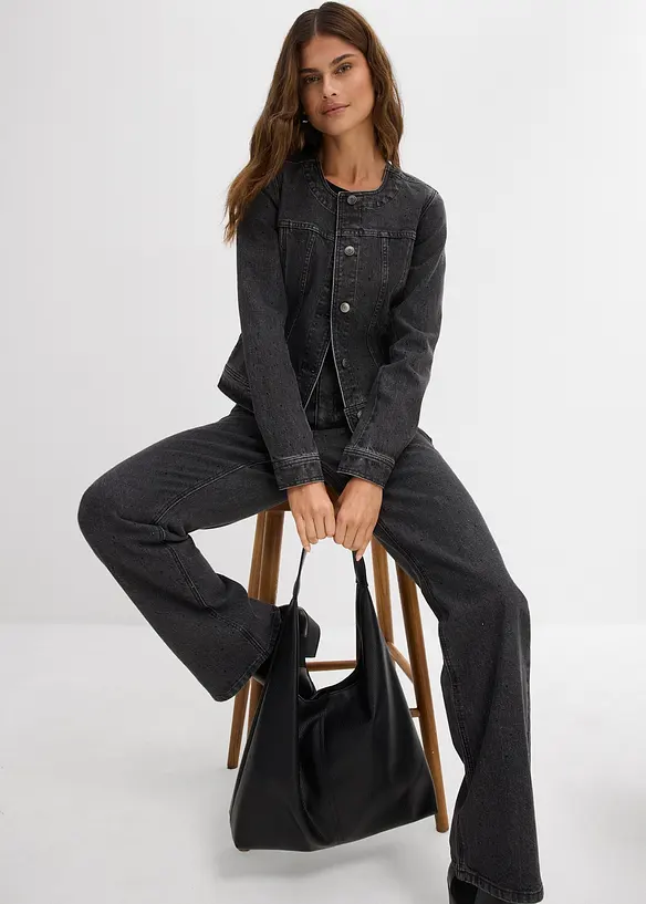 Jeansjacka med strass, bonprix