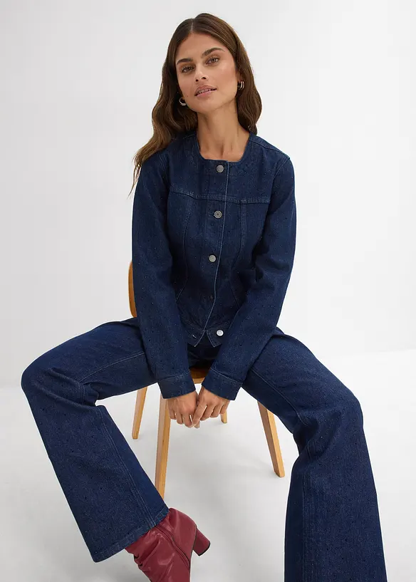 Jeansjacka med strass, bonprix