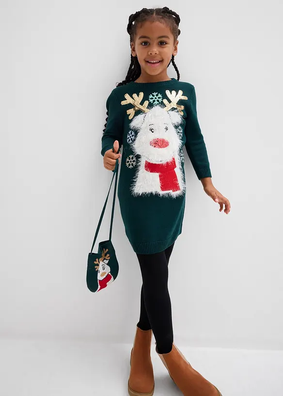 Stickad kl&auml;nning och v&auml;ska (2 delar), bonprix