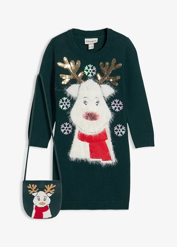 Stickad kl&auml;nning och v&auml;ska (2 delar), bonprix