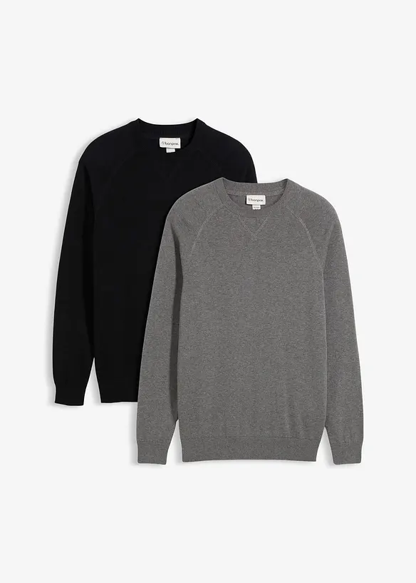 Finstickad tröja (2-pack) i bomull, bonprix