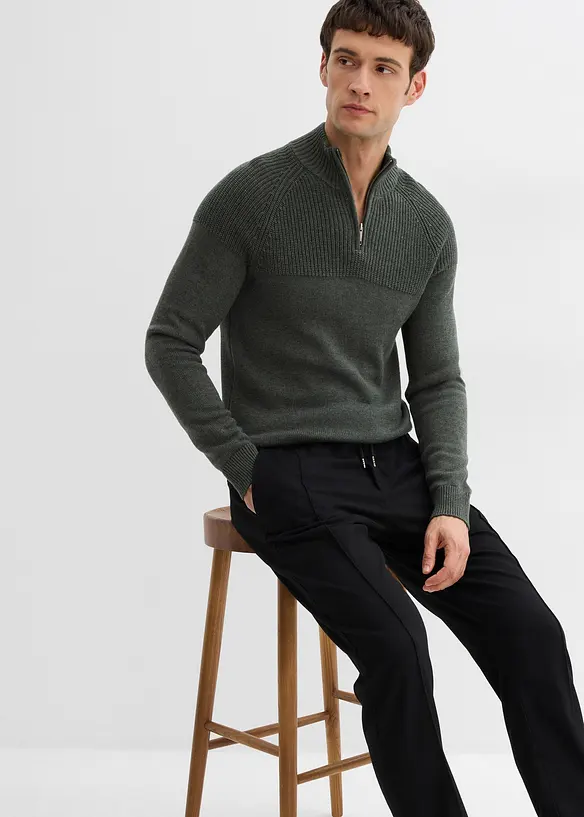 Byxa med yllelook och resårlinning, Regular Fit, bonprix