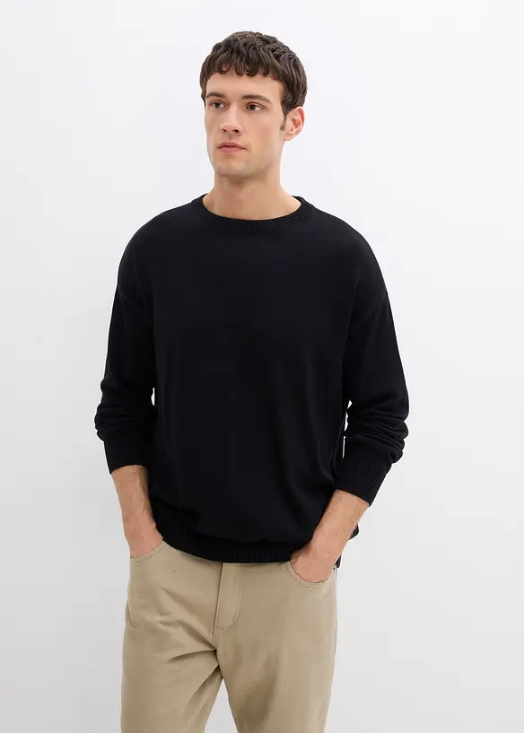 Tröja med rund halsringning i bomullsblandning, Loose Fit, bonprix