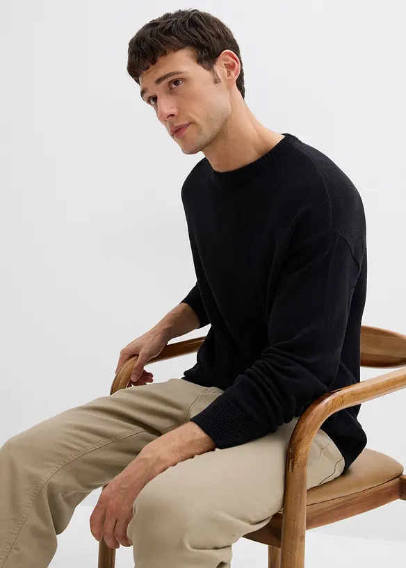 Tröja med rund halsringning i bomullsblandning, Loose Fit, bonprix