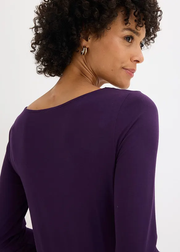 Långärmad topp med meshinfällning och glitterstenar, bonprix