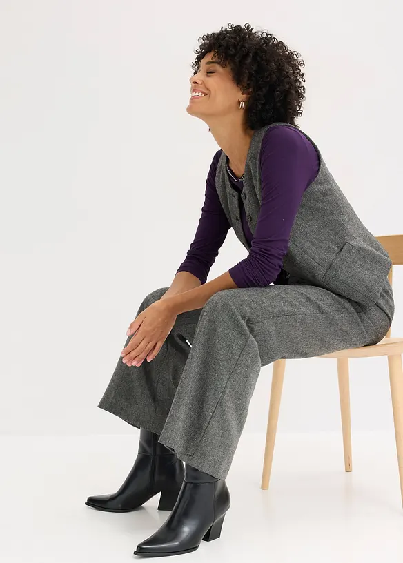 Långärmad topp med meshinfällning och glitterstenar, bonprix