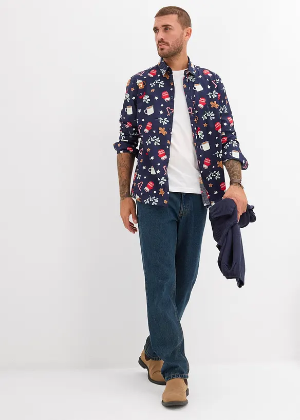 Långärmad skjorta med julmönster i ren bomull, bonprix