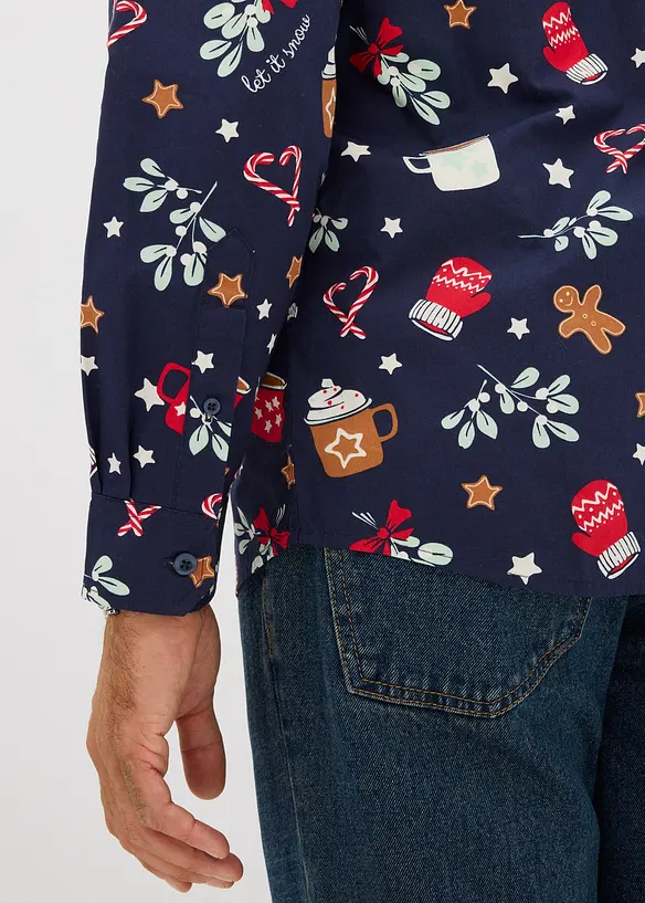 Långärmad skjorta med julmönster i ren bomull, bonprix