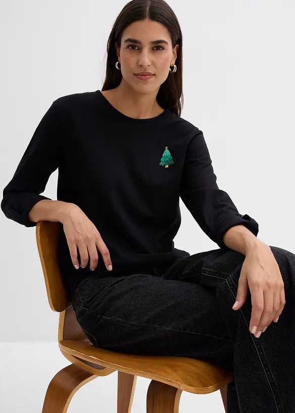 Långärmad topp i ekologisk bomull, bonprix