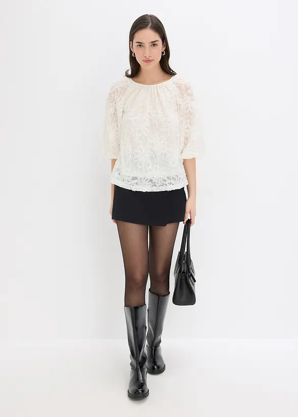 Dra på-blus med blommönstrad struktur, bonprix