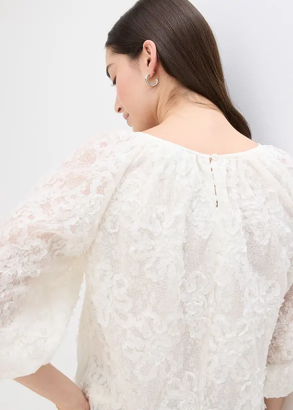 Dra på-blus med blommönstrad struktur, bonprix