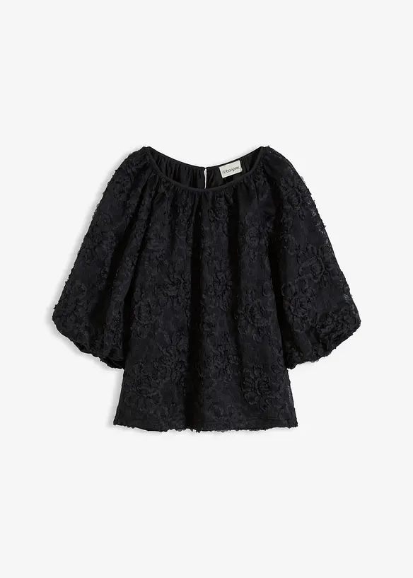 Dra på-blus med blommönstrad struktur, bonprix