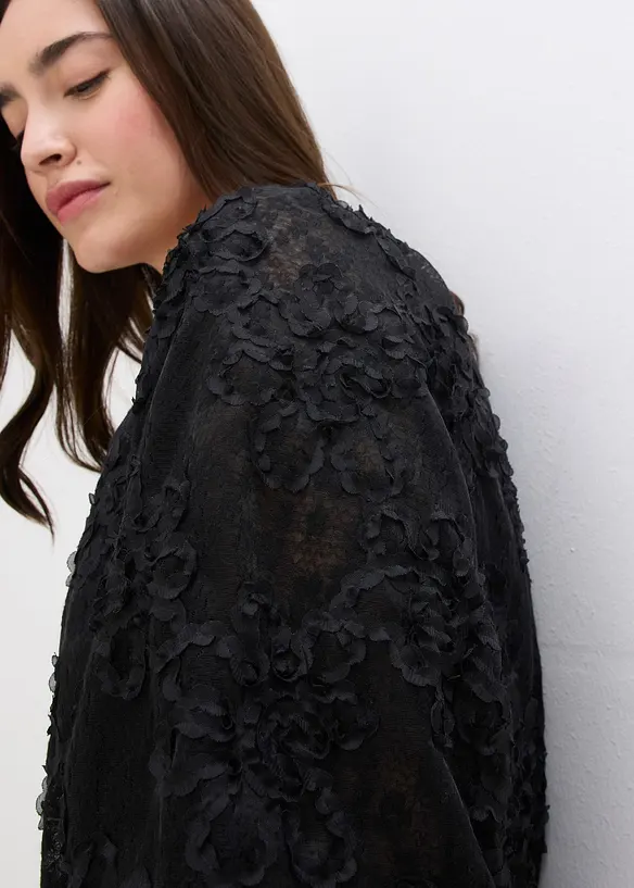 Dra på-blus med blommönstrad struktur, bonprix