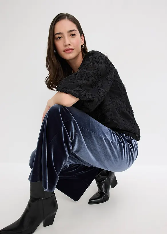 Dra på-blus med blommönstrad struktur, bonprix