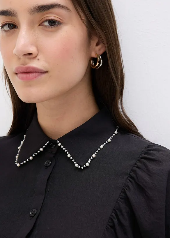 Mellanlång klänning med pärlapplikation, bonprix