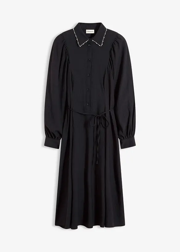 Mellanlång klänning med pärlapplikation, bonprix