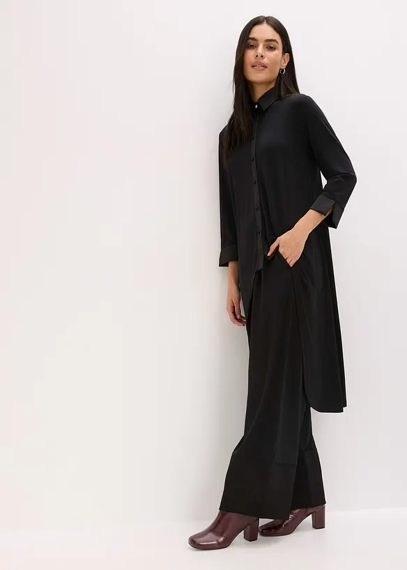 Jerseyblus med satinbesättningar, bonprix