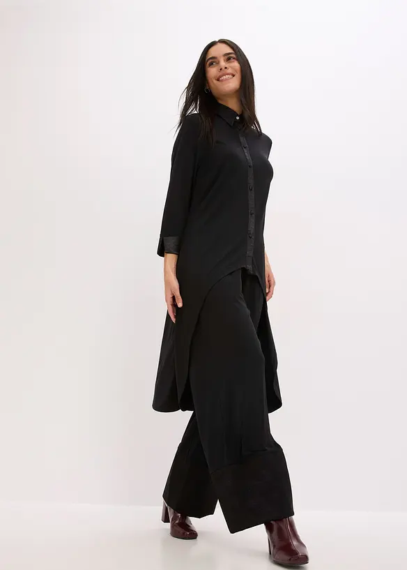 Jerseyblus med satinbesättningar, bonprix