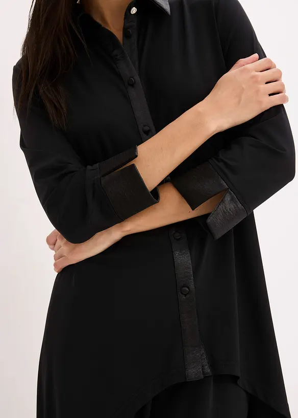 Jerseyblus med satinbesättningar, bonprix