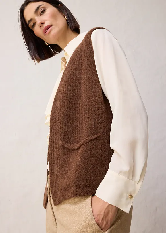 Grovstickad väst med alpackaull, bonprix