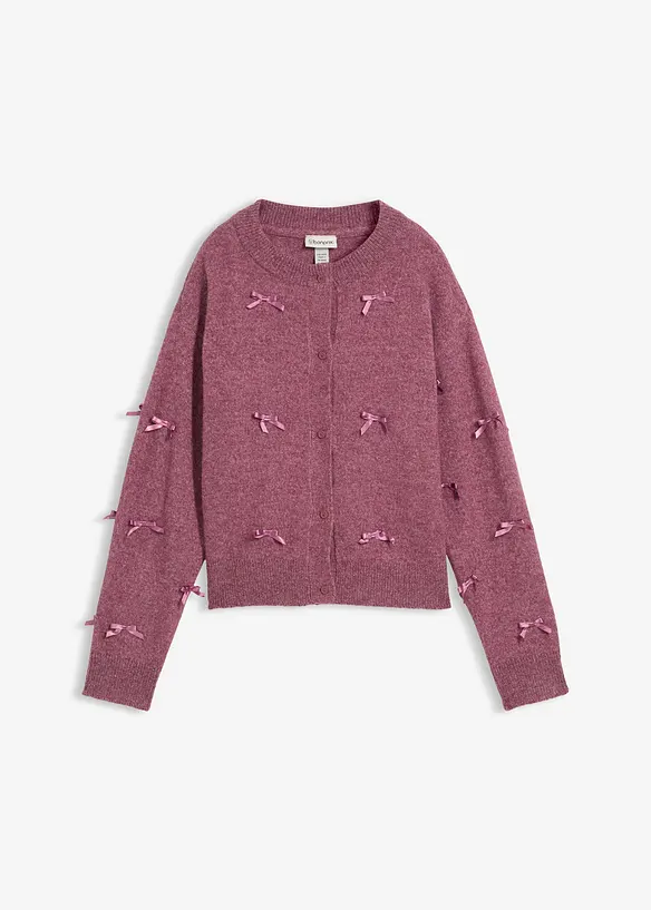 Finstickad cardigan med rosetter, bonprix