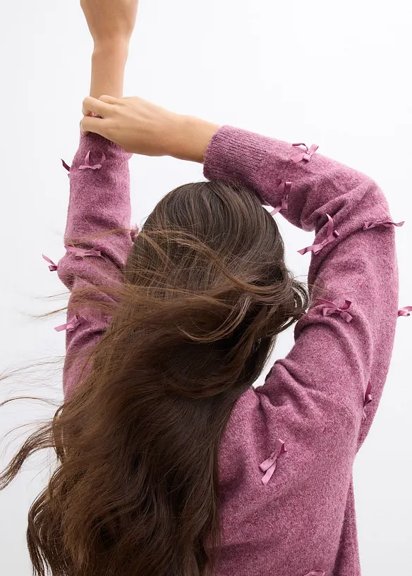 Finstickad cardigan med rosetter, bonprix