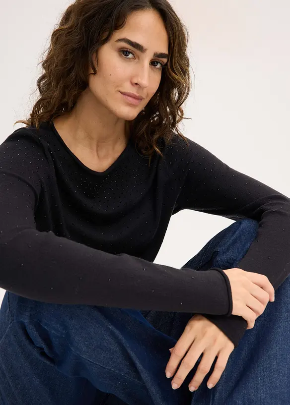 Finstickad tröja av viskosmix med mjukt fall, bonprix