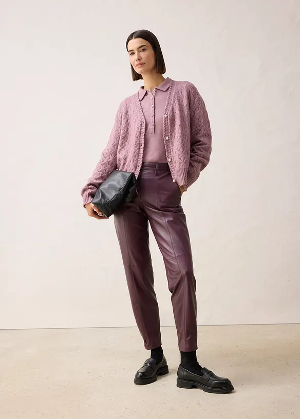 Hålmönstrad cardigan i bomull och ull, bonprix