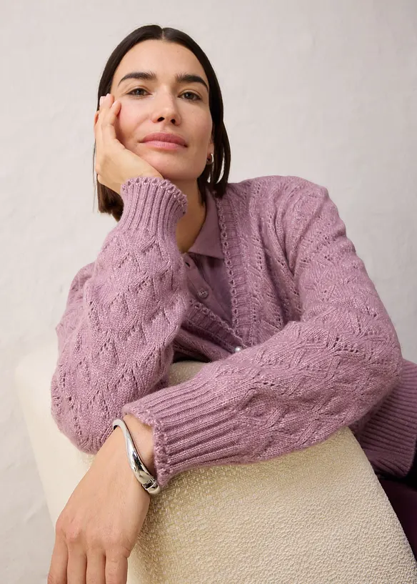 Hålmönstrad cardigan i bomull och ull, bonprix