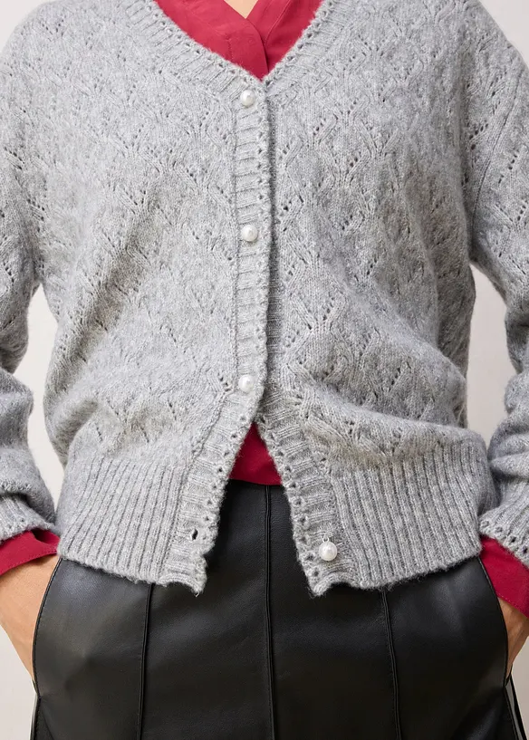 Hålmönstrad cardigan i bomull och ull, bonprix