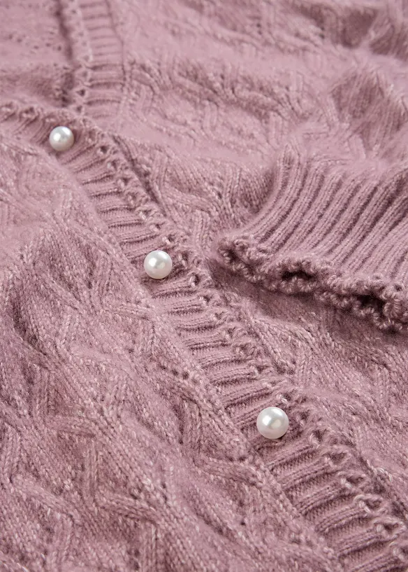 Hålmönstrad cardigan i bomull och ull, bonprix