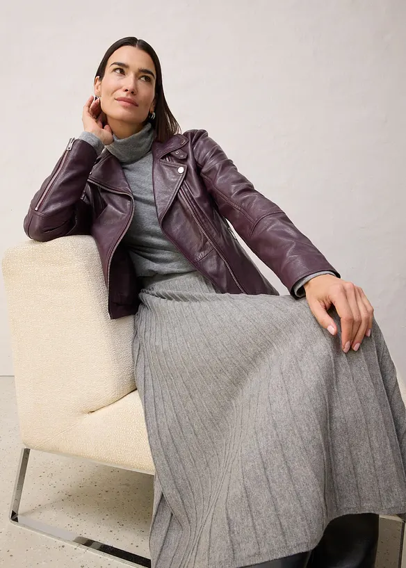 Stickad kjol med merinoull, bonprix