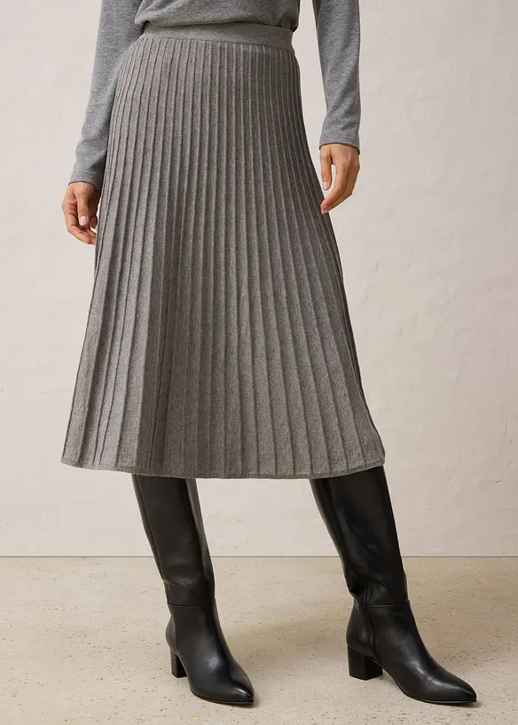 Stickad kjol med merinoull, bonprix