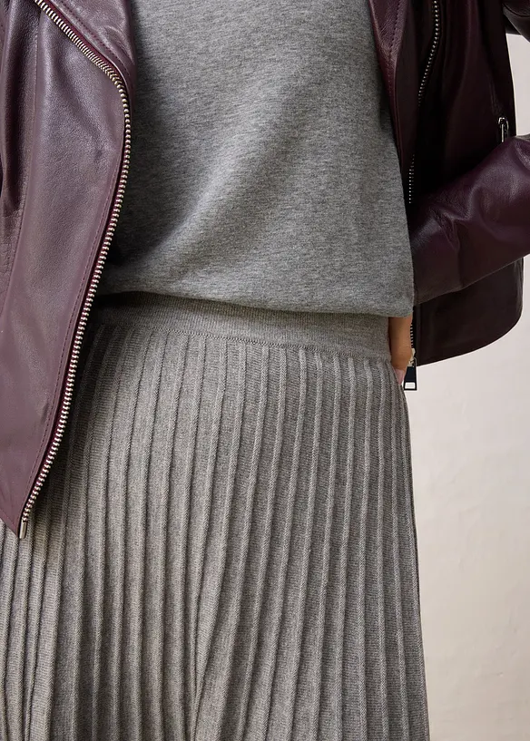 Stickad kjol med merinoull, bonprix