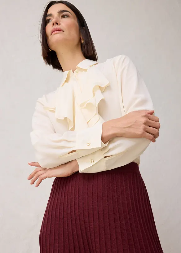 Stickad kjol med merinoull, bonprix