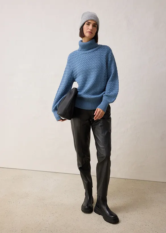 Polotröja i bomull och merinoull, bonprix