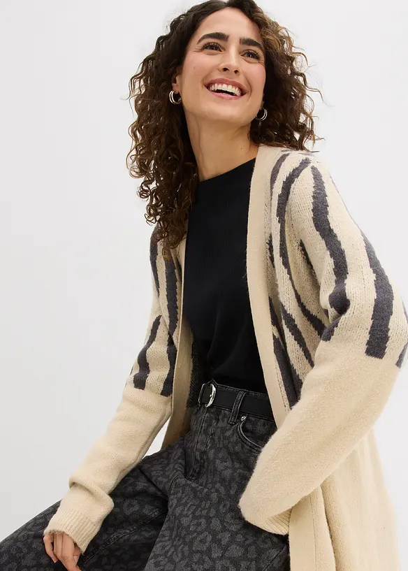 Stickad kofta med zebramönster, bonprix