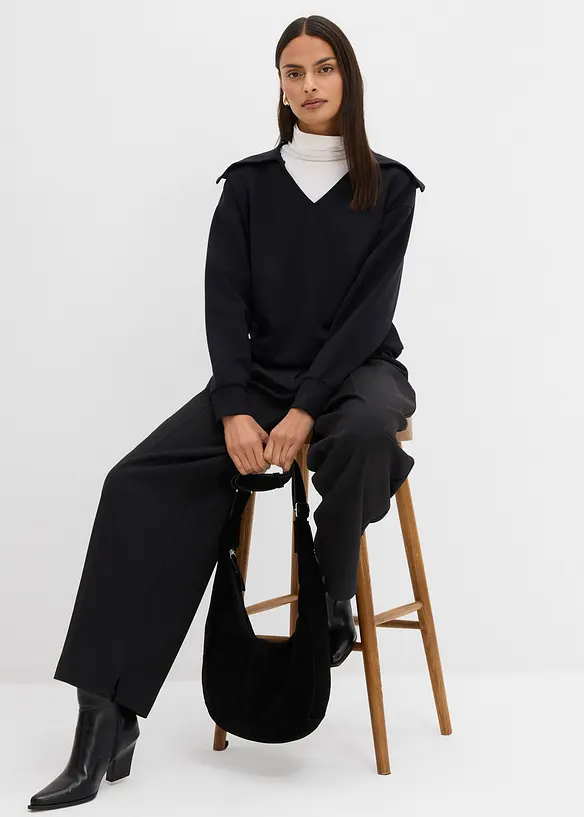 Sweatshirt med generös krage, av viskosmix, bonprix