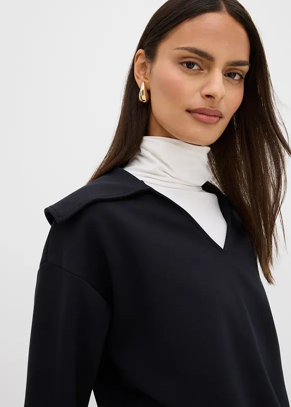 Sweatshirt med generös krage, av viskosmix, bonprix