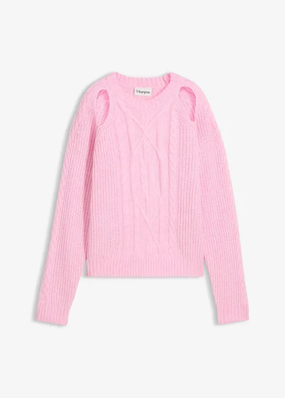 Grovstickad tröja med flätmönster, bonprix