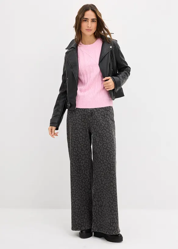 Grovstickad tröja med flätmönster, bonprix